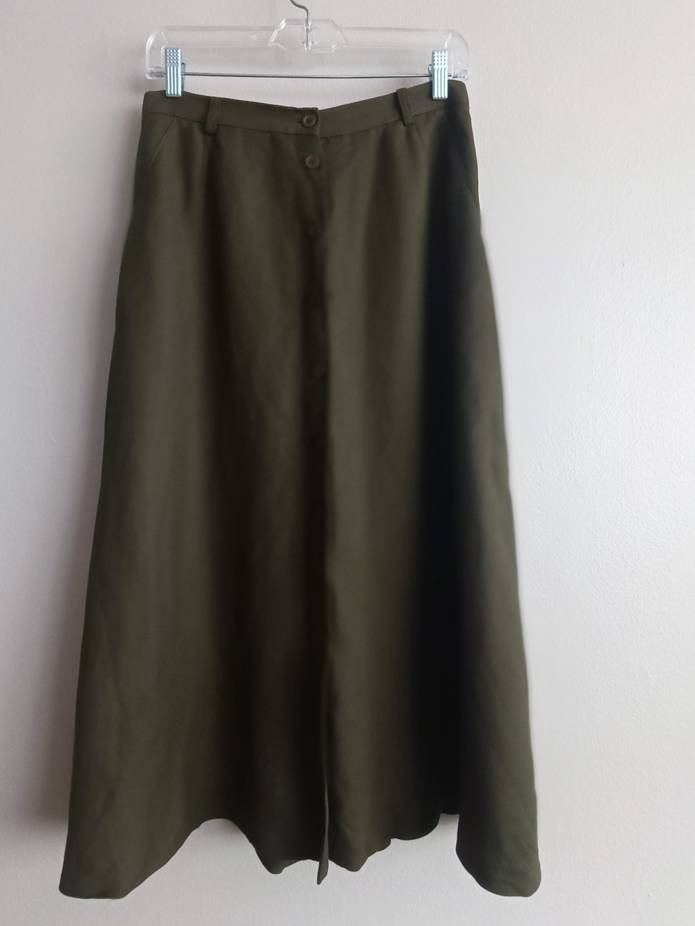 Vintage Liz Claiborne Utilitarian Linen Rayon Midi Skirt Olive Green Size 10